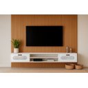 Ver imagem 3 de Estante Home para Tv Suspenso + Painel Grande Ripado Mdf:nature / Branco