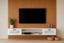 Ver imagem 3 de Estante Home para Tv Suspenso + Painel Grande Ripado Mdf:nature / Branco