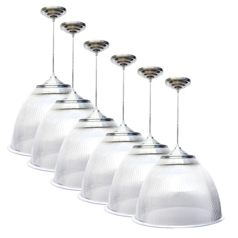 Kit 6 Pendente Prismatico Poptem 16" Cristal Lustre Acrílico Lustre 42cm