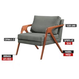 Poltrona Mona Cinza Design Atemporal Salas Quarto Decorativa - 4