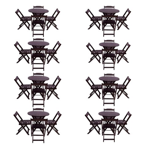 Kit 8 Jogos de Mesa Dobravel com 4 Cadeiras Tampo Redondo 70x70 Tabaco