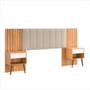 Ver imagem 1 de Cabeceira Box Zara Freijó com Off White Casal e Queen Extensível com Mesa de Cabeceira e Capitonê -