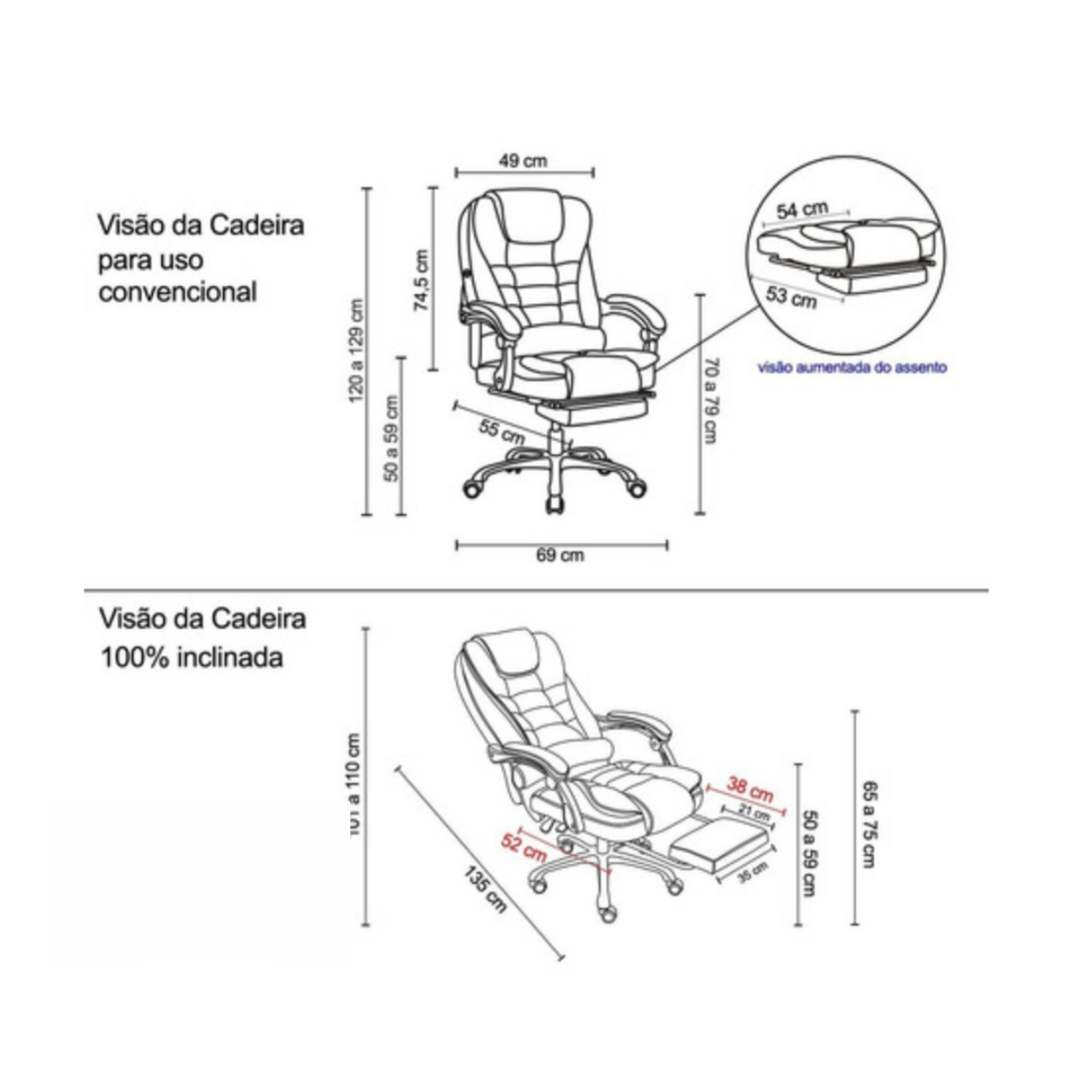 Kit 2 Cadeiras Presidente Ergonômica Apoio para Pés - Branco - 7