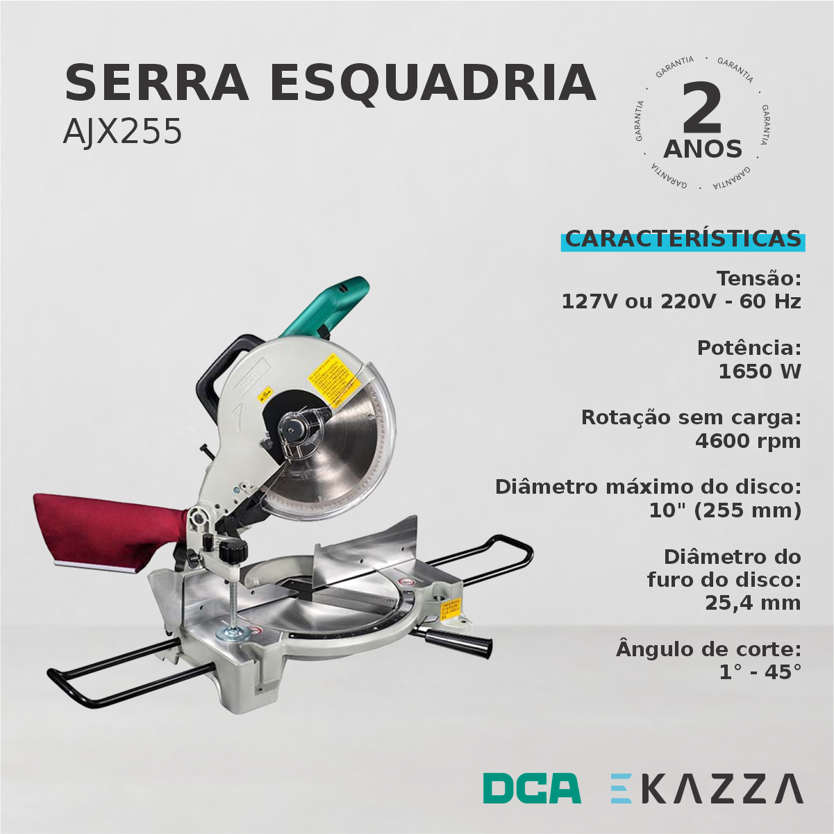 Serra Esquadria 10'' 1650w Ajx255 - Dca Voltagem:220v - 3