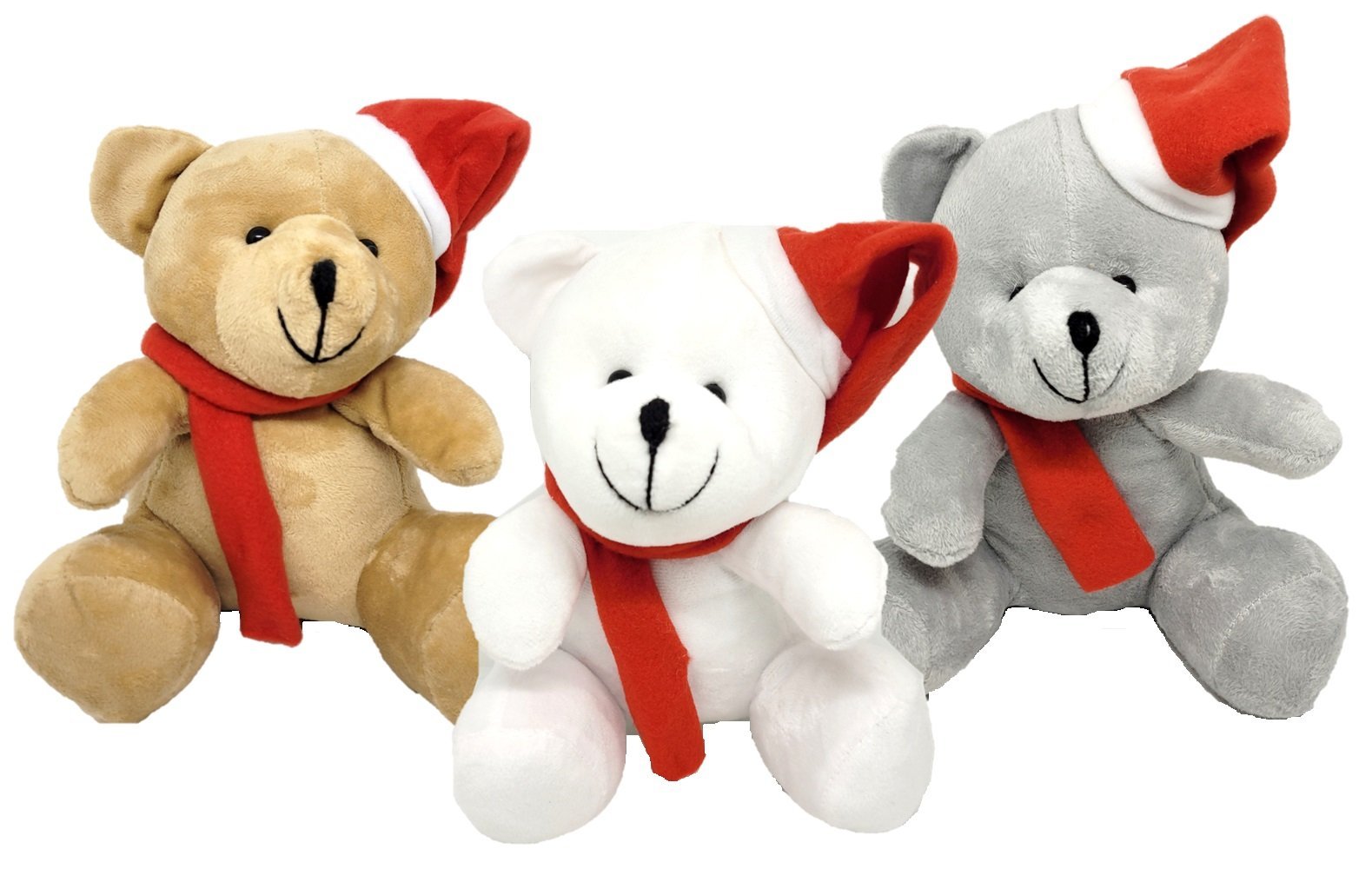 Jogo Mini Urso Pelúcia Natal Gorrinho e Cachecol 12cm 3 Pç