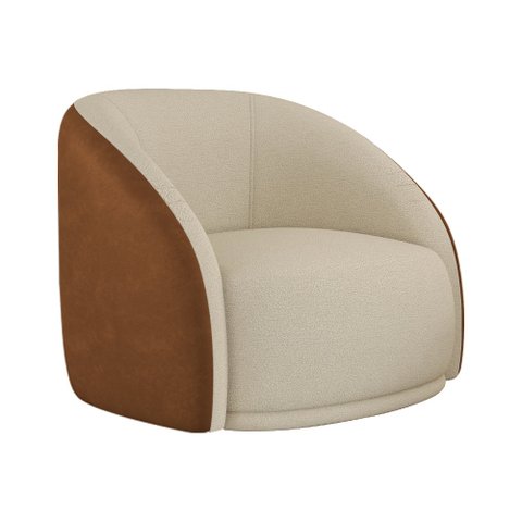 Poltrona Giratória 87cm Heidi Courino Caramelo | Bouclé Suave Bege - Sallar Home