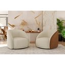 Ver imagem 2 de Poltrona Giratória 87cm Heidi Courino Caramelo | Bouclé Suave Bege - Sallar Home
