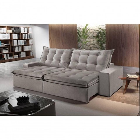 Sofá Montebello Retrátil e Reclinável 250cm com Pillow e Molas Ensacadas - Bege