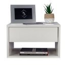 Ver imagem 1 de MESA DE CABECEIRA SUSPENSA OFF WHITE COM 40 CM GAVETA EM CIMA ENVIAMOS MONTADA