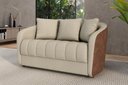 Ver imagem 1 de Sofá Living 152cm Linho Bege Caramelo 2 Lugares com 3 Almofadas Abba
