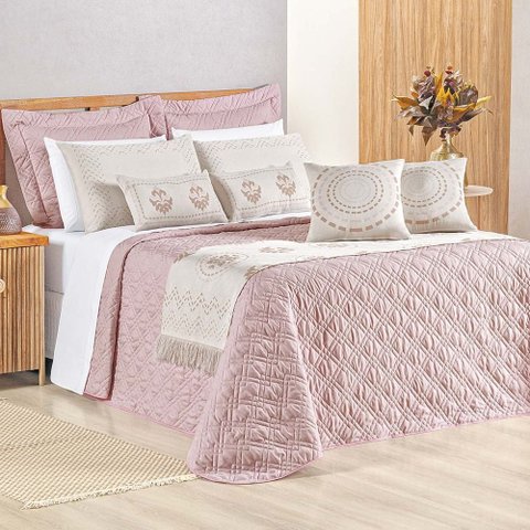 Kit Cobre Leito King Turin com Almofadas e Peseira 180 Fios 10 Peças - Rose