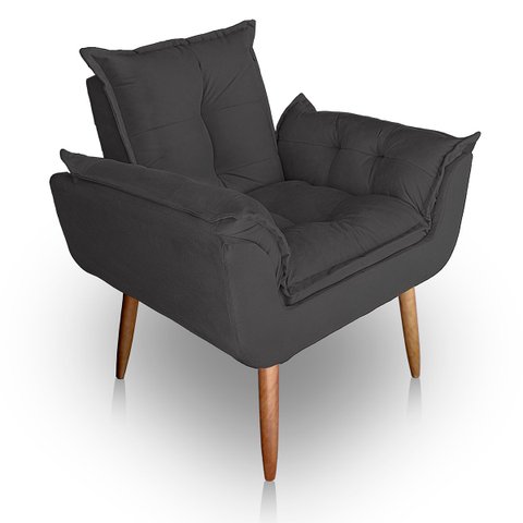 Poltrona para Sala e Quarto Decorativa Opala Suede Cinza