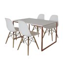 Ver imagem 2 de Mesa Industrial Luxo Base Ferro Cobre 137x90 Tampo Branco 4 Cadeiras Eiffel Madeira Assento Branco
