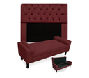 Ver imagem 1 de Combo Cabeceira Mirage + Recamier Baú Fenix Queen 160 cm Suede Vermelho Bordo - LM DECOR