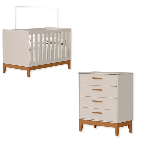 Quarto de Bebê Berço Americano Flip + Cômoda Infantil 4g Areia Flip