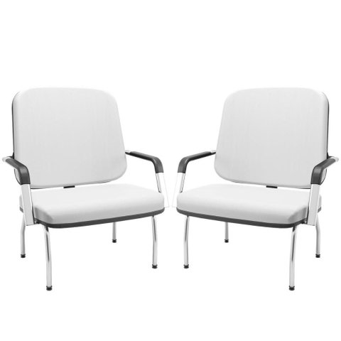 Kit 02 Cadeiras de Escritório Recepção com Braço Fixa Cromada Magno P03 Vinil Branco - Lyam
