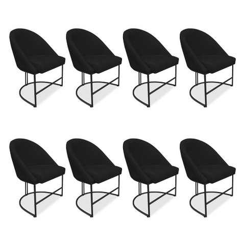 Kit 08 Cadeiras Poltrona de Jantar Bela Veludo Base Metálica Industrial Preto - Pallazio