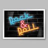 Quadro Frase Rock'n'Roll Neon Style - 45x30cm - Moldura Caixa Branco - 1
