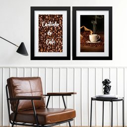 Kit 2 Quadros Grandes Cantinho do Café - 60x48cm:madeira Branca - 1