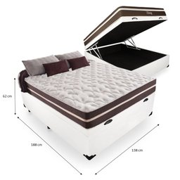 Cama Box Baú Casal 138 Tecido Sintético Branco com Colchão Little Angel - Bello Box - Mola Superlast - 2 Cama Box Baú Casal 138 Tecido Sintético Branco com Colchão Little Angel - Bello Box - Mola Superlast - 2