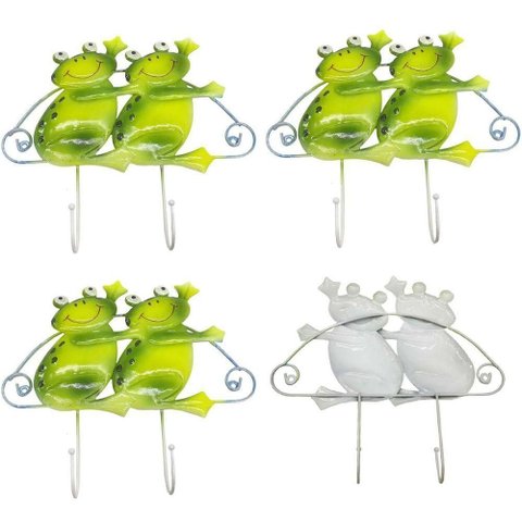 Gancho Metal Duplo Kit 4 Uni Enfeite Sapinho Decoraçao Casa Parede Quarto Pendura Bone Bolsa Chapeu