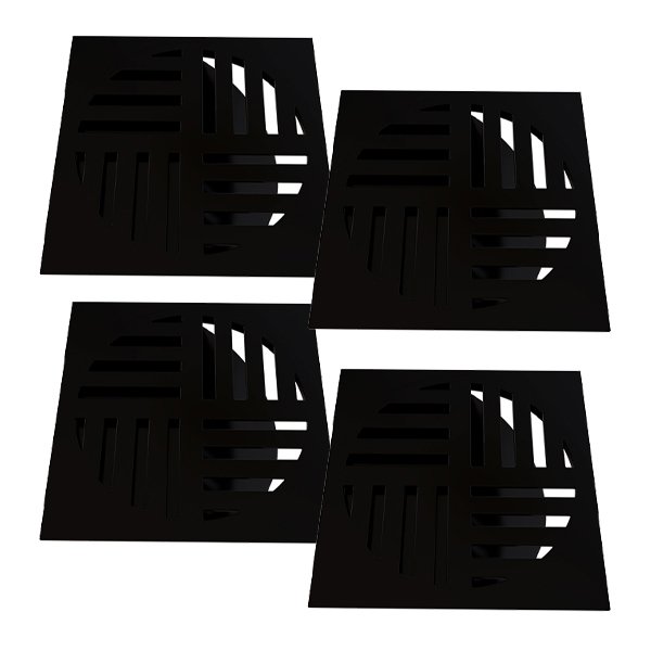 Kit 4 Ralo Grelha Quadrada com Fecho Automático Preto 15cm - 1