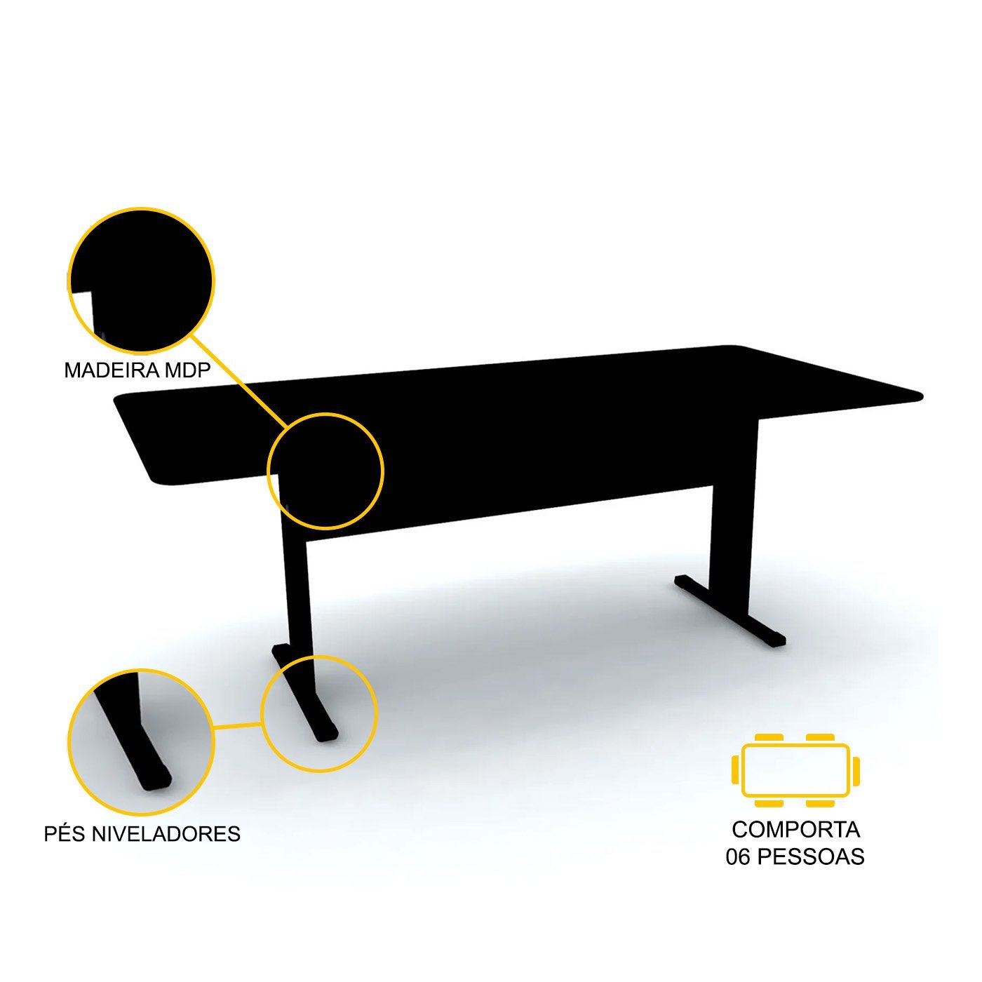 MESA DE REUNIÃO RETANGULAR PANDIN MAXXI - PRETO MX2000 - 3