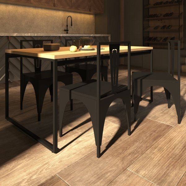 Mesa de Jantar para 4 Lugares Estilo Industrial Retangular 160x90cm - 3