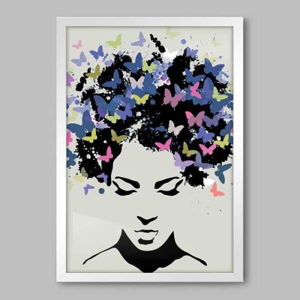 Quadro Black Power Borboletas - 45x30cm - Moldura Caixa Branco - 1