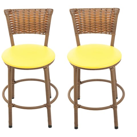 Kit 2 Banquetas Baixa Area Gourmet Encosto Juncado