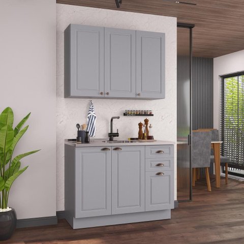 Cozinha Modulada Compacta Americana 100% MDF 120cm com Rodapé Provence Multimóveis Crink-CPT003