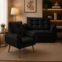 Ver imagem 1 de Conjunto de Sofá e Poltrona 2 Lugares 140cm Preto Suede Porto Estofados