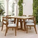 Ver imagem 1 de Mesa Sion 1,60 com 6 Cadeiras Sextavada Freijó/off/corino Branco - M.a Freijó/off Premium/corino