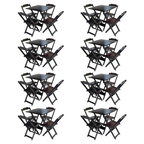 Kit 8 Jogos De Mesa Com 4 Cadeiras De Madeira Dobravel 70X70 - Tabaco - Marrom