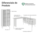 Ver imagem 4 de Kit 2 Peças com Escrivaninha em L 3 Gavetas e Armário Multiuso com Vidro Branco Madesa