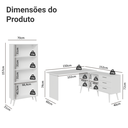 Ver imagem 3 de Kit 2 Peças com Escrivaninha em L 3 Gavetas e Armário Multiuso com Vidro Branco Madesa