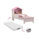 Ver imagem 2 de Cama Solteiro Montessoriana Princesa Meninas Grade Proteção Prateleiras com Colchão Cor Branco/rosa