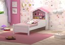 Ver imagem 1 de Cama Solteiro Montessoriana Princesa Meninas Grade Proteção Prateleiras com Colchão Cor Branco/rosa