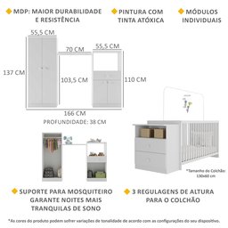 Quarto Infantil com Berço Cômoda Olívia Multimóveis Branco - 3
