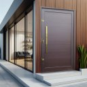 Ver imagem 2 de Porta Pivotante Alumínio Lambril c/Pux.e.Elite Marrom Corten Gold 240x120 Brimak