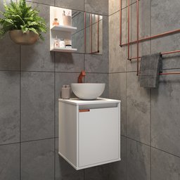 Kit Gabinete para Banheiro com Cuba e Espelheira Box Branco com Cobre - 3