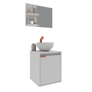Kit Gabinete para Banheiro com Cuba e Espelheira Box Branco com Cobre