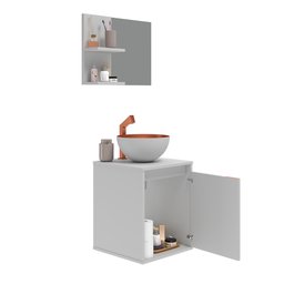 Kit Gabinete para Banheiro com Cuba e Espelheira Box Branco com Cobre - 4