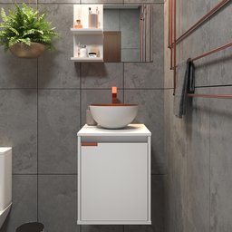 Kit Gabinete para Banheiro com Cuba e Espelheira Box Branco com Cobre - 2