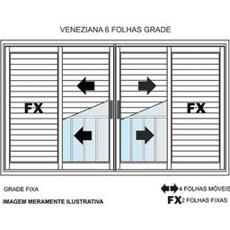 Janela de Alumínio Ven com Grade 6 Folhas Branca - 1,20x1,20M - 3