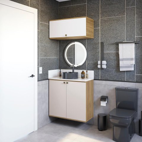 Conjunto para Banheiro com Basculante Kappesberg Celeste 2 Peças Nogueira/branco 80cm