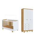 Ver imagem 2 de Quarto de Bebê Guarda Roupa Berço Minicama 4 em 1 Levy MDF Espresso Móveis Amêndoa/Branco Brilho