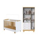 Ver imagem 4 de Quarto de Bebê Guarda Roupa Berço Minicama 4 em 1 Levy MDF Espresso Móveis Amêndoa/Branco Brilho