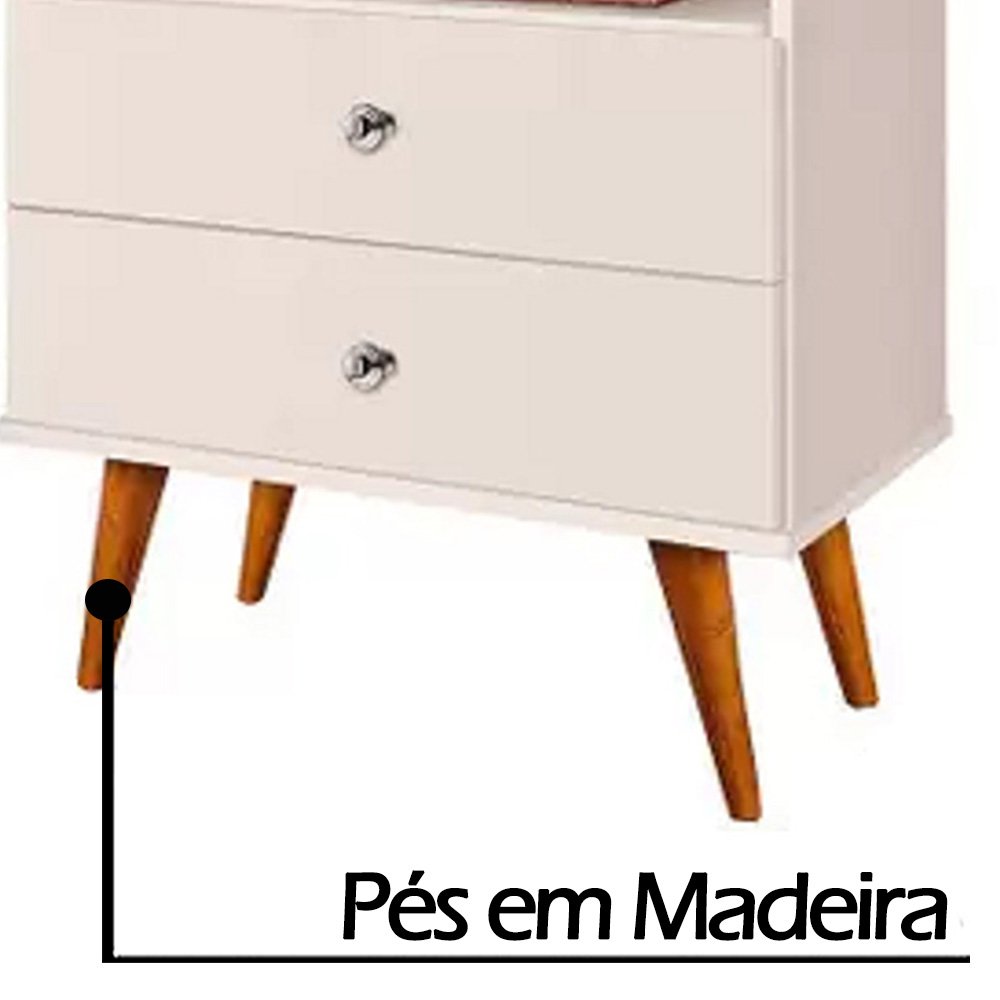 Mesa Cabeceira 2 Gavetas Off White J&A Móveis Status 69x60x34 - 4