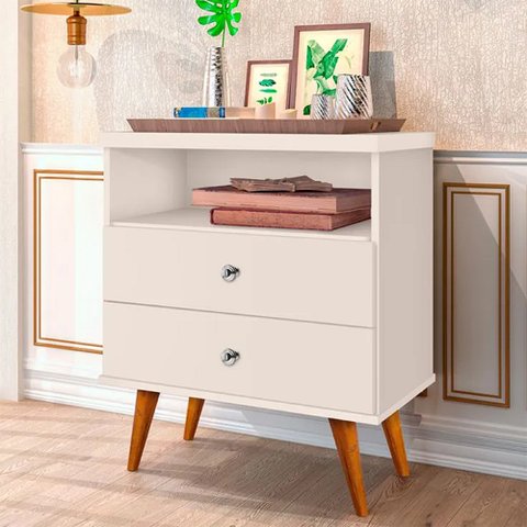 Mesa Cabeceira 2 Gavetas Off White J&a Móveis Status 69x60x34